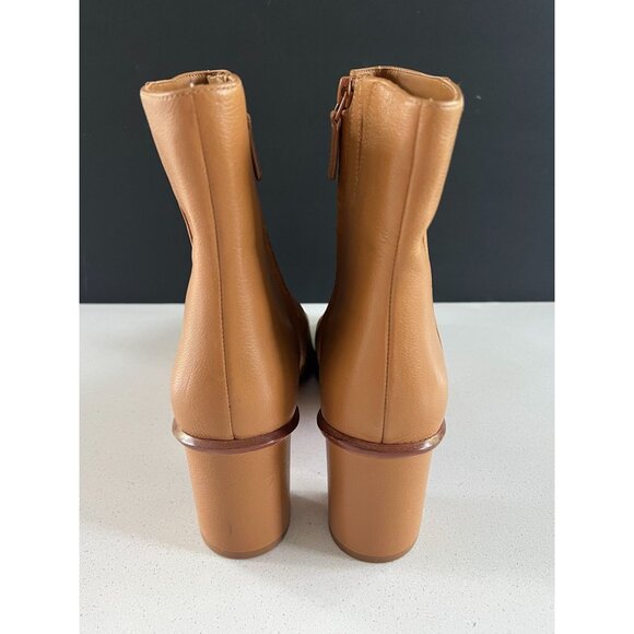 Tory Burch Brooke Stamped Heel Leather Bootie Brown Block Heel Ankle Boots Size - Picture 5 of 10